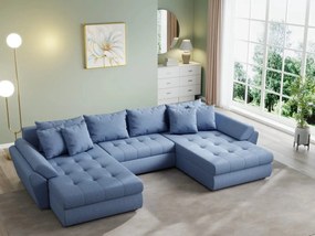 Colțar extensibil  dumonde cu ladă de depozitare si sezut confortabil din spuma high-density, Loana U Enjoy Blue 355x185 cm