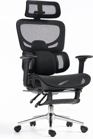 ErgoVanta Mesh — Scaun ergonomic, Suport lombar reglabil, Tetieră 2D, Cotiere reglabile, Mecanism cu blocare, Suport pentru picioare retractabil, Mesh, Negru