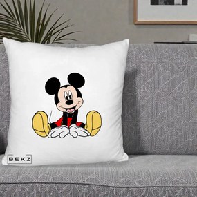 Perna Personalizata Mickey Mouse Relaxat, 40x40 cm, Alb Pufos, Husa Detasabila, Perna Inclusa, BEKZ®