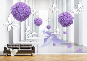 Tapet Premium Canvas - Flori mov si fluturi albi