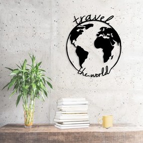 Decorațiune metalică de perete Travel The World, 55 x 62 cm, negru