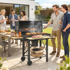 Outsunny Grătar cu Cărbuni, Grilă Mobilă cu Rafturi Pliabile și Termometru | Aosom Romania