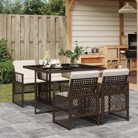 vidaXL Set mobilier de grădină, 5 piese, cu perne, maro, poliratan