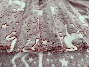 Patura din microplus luminosa STAR DEER, rosie Dimensiune: 150 x 200 cm