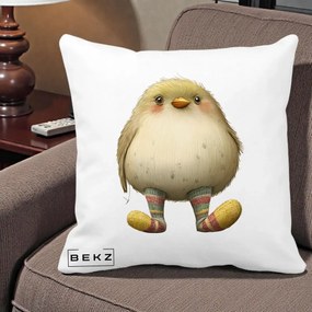 Perna Decorativa Pui Pufos cu Sosete Dungate, 40x40 cm, Alba Mata, Husa Detasabila, Perna Inclusa, BEKZ®