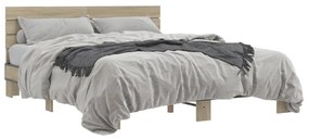 3280143 vidaXL Cadru de pat, stejar sonoma, 150x200cm, lemn prelucrat și metal