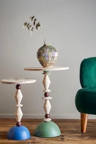 Măsuță laterală verde din lemn si metal, cu finisaj antichizat, Ø40 cm, „Mannelli”