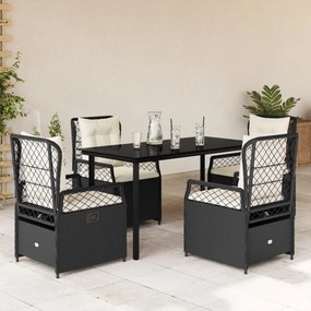vidaXL Set mobilier de grădină cu perne, 5 piese, negru, poliratan