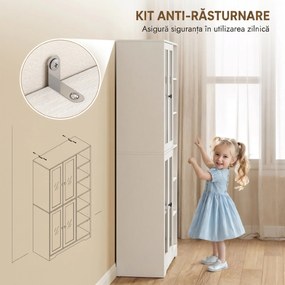 HOMCOM Bufet Bucătărie Înalt, Dulap Dispensa cu 4 Uși din Sticlă Soft-Close, 6 Rafturi Deschise, Rafturi Reglabile, Alb | Aosom Romania
