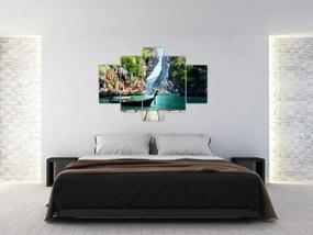 Tablou cu navă lungă pe plajă (150x105 cm)