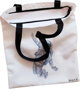 Sacosa de Panza pentru Cumparaturi, Geanta Tote, model Astronaut, Cu fermoar, 38x34.5 cm, Alba, BEKZ®