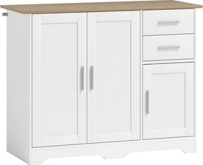 HOMCOM Comodă Modernă din Lemn cu 2 Sertare și 2 Dulapuri, 100x40x78 cm, Alb și Culoare Lemn | Aosom Romania