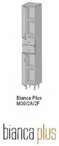 Dulap înalt Bianca Plus 30 cu 2 uși, 2 sertare, alb lucios, dreapta