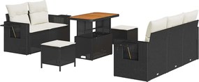 vidaXL Set de canapele pentru grădină cu pernă 8 pcs Negru poliratan