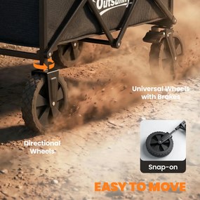 Outsunny Cărucior pentru grădină pliabil cu roți blocabile mâner reglabil suport pentru pahare încărcare 80 kg pentru camping 85x50x99 cm Negru | Aosom Romania