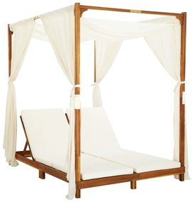 vidaXL Șezlong dublu cu perdele și perne, lemn masiv de acacia