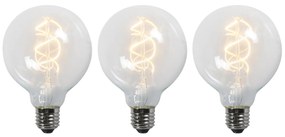 Set de 3 becuri LED cu filament răsucit E27 G95 transparent 5W 400lm 2200K