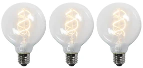 Set de 3 becuri LED cu filament răsucit E27 G95 transparent 5W 400lm 2200K