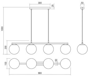 Lustră pe cablu BOWLING 4xE27/42W/230V negru Redo 01-3156