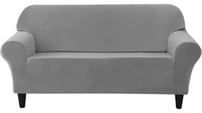Husa elastica din catifea, canapea 2 locuri, cu brate, gri deschis, HCCJ2-09