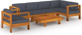 vidaXL Set mobilier grădină perne gri închis, 7 piese, lemn acacia