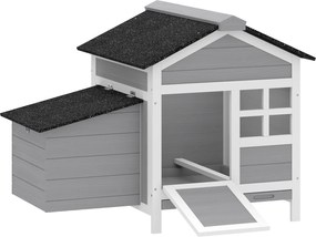 PawHut Coteț din lemn, acoperiș din asfalt și cuibar adăpost pentru 4 găini cu fereastră din acril 92 x 64 x 69 cm gri | Aosom Romania