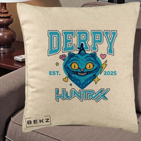 Perna Personalizata K-pop HUNTRX Derpy Pisica Albastra, 40x40 cm, Bej, Husa Detasabila, Perna Inclusa, BEKZ®