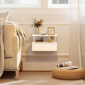 HOMCOM Set de 2 Noptiere Suspendate cu Sertar și Raft Deschis, 35x32x22.5 cm, Alb | Aosom Romania