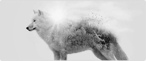 Tablou - Lupul arctic oglindit în peisajul sălbatic, alb-negru (120x50 cm)