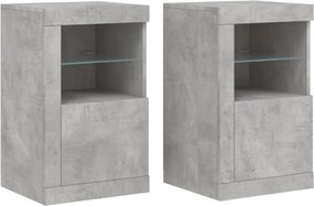 vidaXL Dulapuri laterale cu lumini LED 2 buc. gri beton lemn prelucrat
