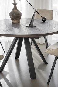 Masă de dining maro închis rotundă extensibilă cu aspect de lemn de stejar ø 135 cm Maddock – Rowico