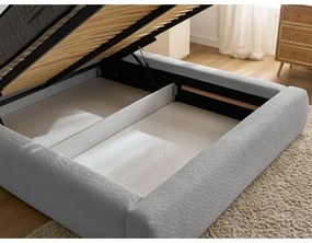 Pat matrimonial gri deschis tapițat cu spațiu de depozitare cu somieră 180x200 cm Orlane – Bobochic Paris