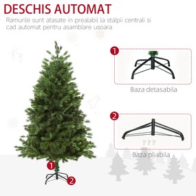 Brad de Craciun de 180cm, Pin artificial, baza detasabila, decoratiune de Craciun de sarbatori HOMCOM | Aosom RO