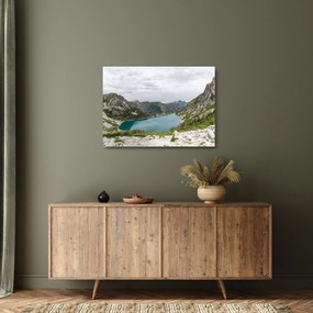Tablou pe sticlă cu lac în munți (70x50 cm)