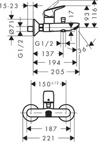 Baterie cada, Hansgrohe Logis, negru mat, 71400670