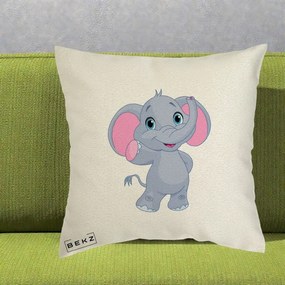 Perna Decorativa Pui de Elefant Kawaii, 40x40 cm, Ecru, Husa Detasabila, Perna Inclusa, BEKZ®