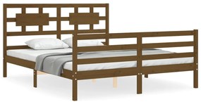 3194449 vidaXL Cadru de pat cu tăblie, maro miere, king size, lemn masiv
