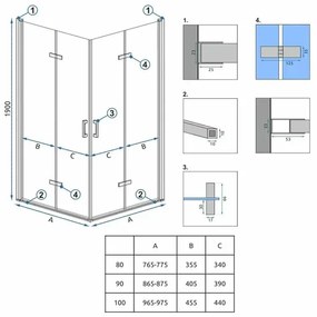 Cabina de dus patrata cu usi pliabile Rea Molier 90x90 crom