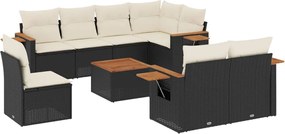 vidaXL Set mobilier de grădină cu perne, 9 piese, negru, poliratan