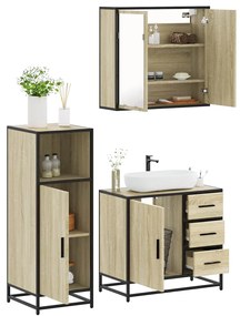 vidaXL Set mobilier de baie, 3 piese, stejar sonoma, lemn prelucrat