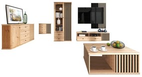 Camera de zi Stanton H109Negru, Stejar Artisan, Părți separate, Cu comodă tv, Sticlă călită, PAL laminat, 199 kg