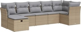 vidaXL Set canapele de grădină, 7 piese, cu perne, bej, poliratan
