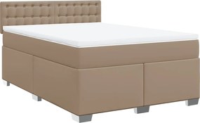 vidaXL Pat box spring cu saltea, cappuccino, 140x190cm piele ecologică