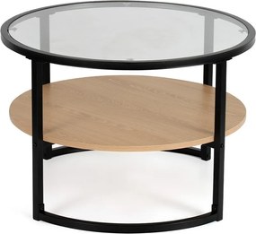 Măsuță de cafea neagră/în culoare naturală rotundă cu aspect de lemn de stejar ø 68 cm Zanu – Bonami Essentials