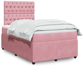 vidaXL Pat box spring cu saltea, roz, 120x200 cm, catifea