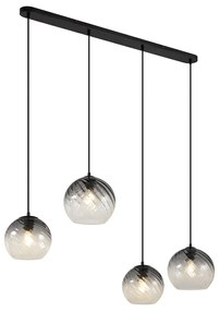 Lampă suspendată Art Deco neagră cu sticlă fumurie dreptunghiulară cu 4 lumini - Bao