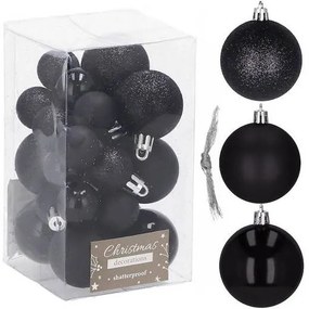 Set 25 globuri de Craciun negre, 3 si 4 cm, diverse texturi