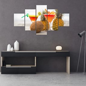Tablou cu ananas și pahare pe plajă (125x70 cm), în 40 de alte dimensiuni noi