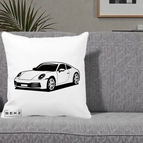 Perna Personalizata Porsche 911 Silueta, 40x40 cm, Alba Mata, Husa Detasabila, Perna Inclusa, BEKZ®