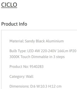 Aplica cu Spot LED directionabil stil minimalist CICLO negru, NVL-9540283